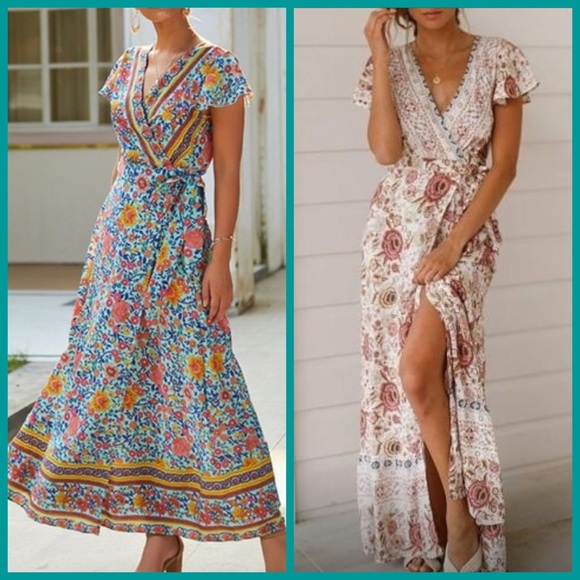 NWT Anthro wrap floral print maxi dress- pink color - Picture 1 of 5